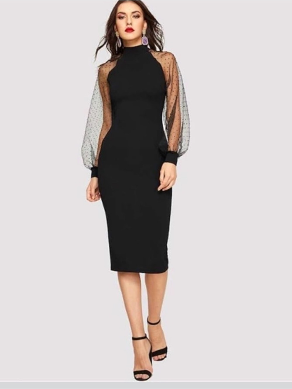 Black Sheer-Sleeve Bodycon Dress